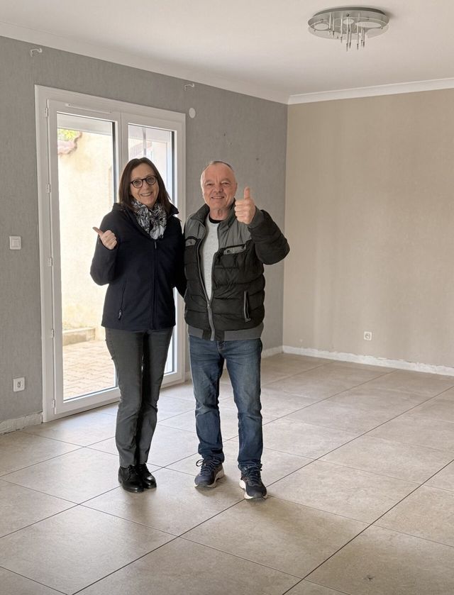 Client satisfait : séjour grand format beige